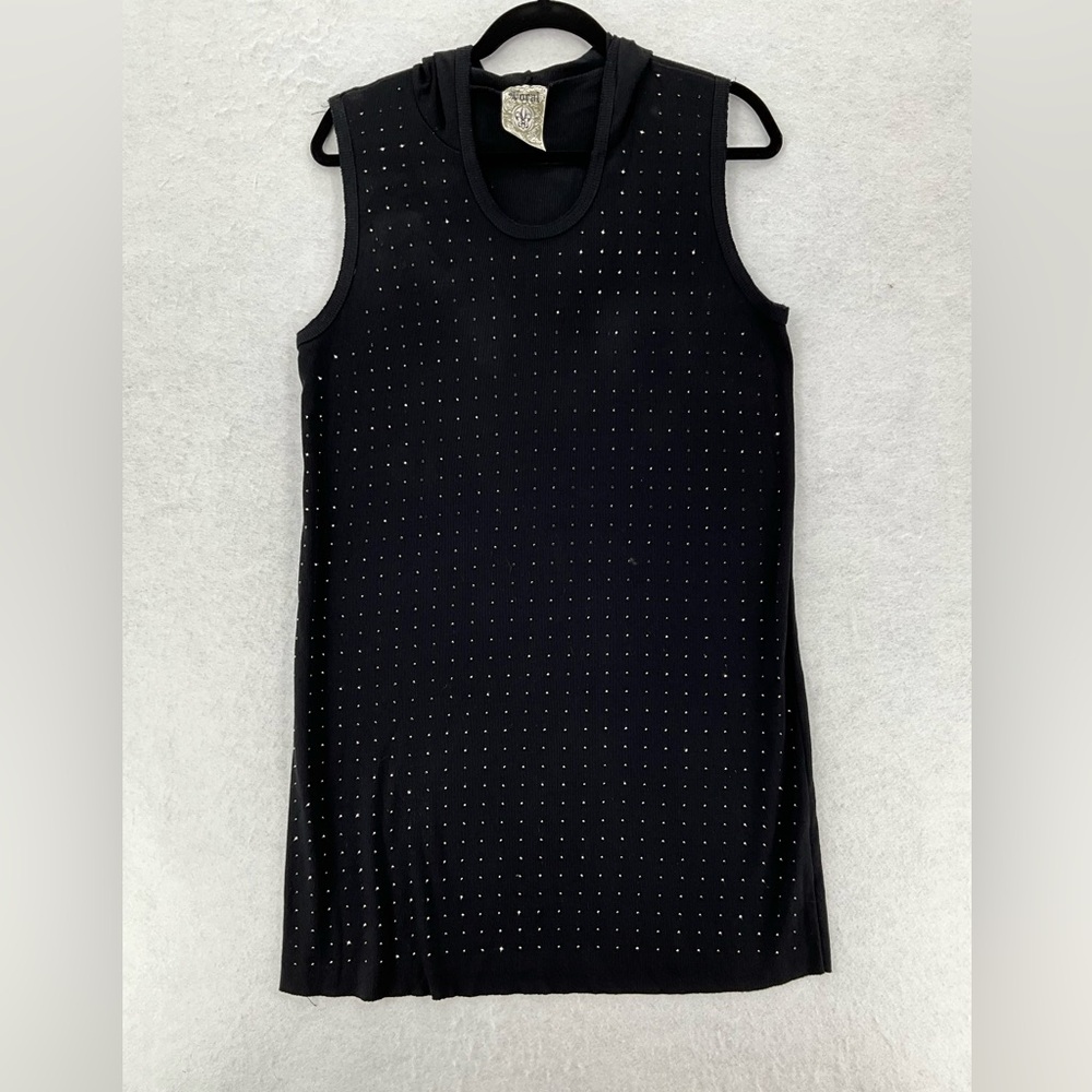 NWOT Vocal Black Sleeveless Hooded Dress‎ with Rhinestone Studs Large